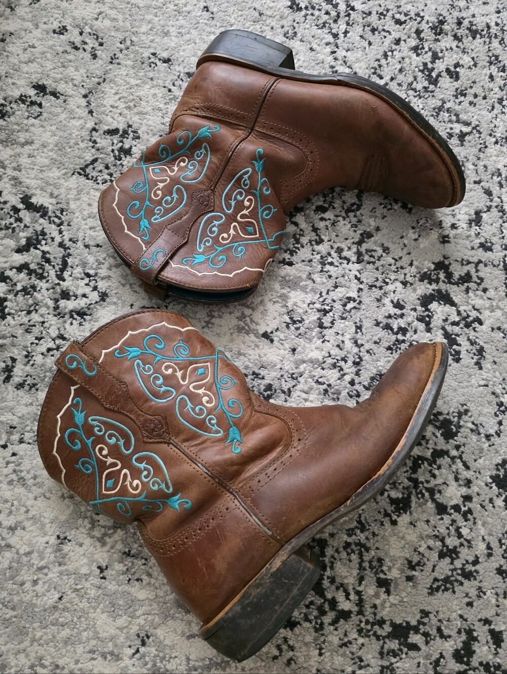 Ariat Western Cowgirl Boots Embroidered Womens 10 Brown Blue Rodeo